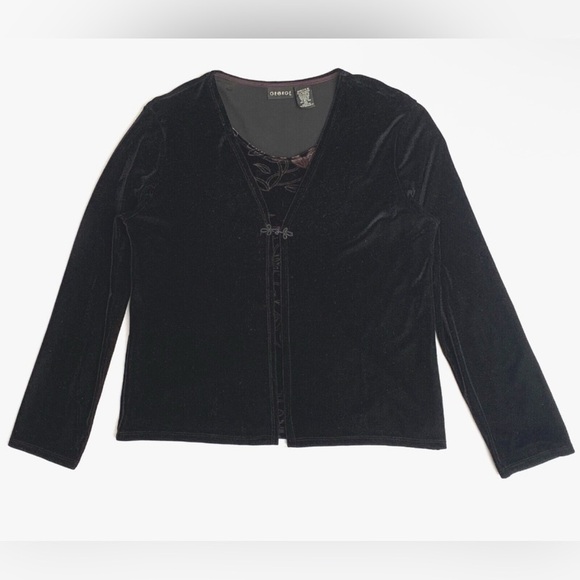 George Tops - Vintage 90’s George Black Floral Velvet Layered Long Sleeve Cardigan Top